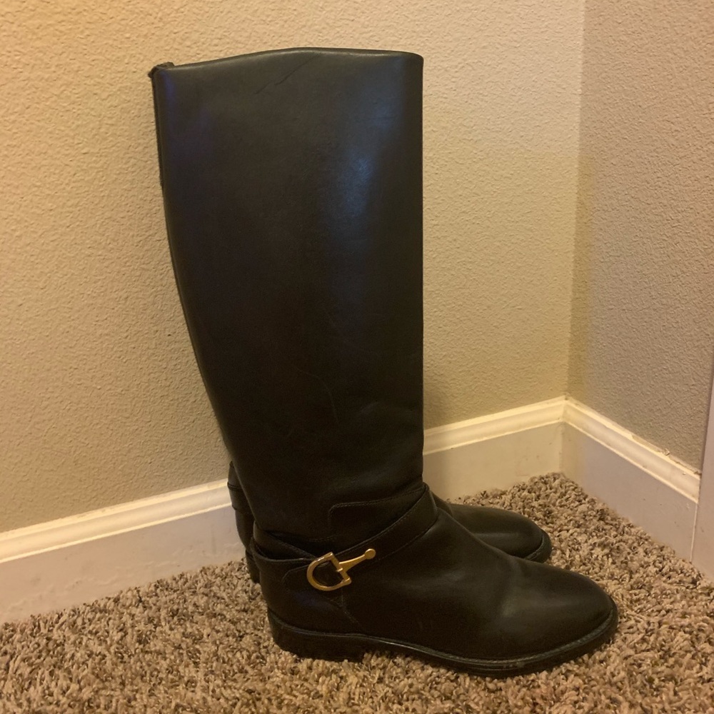 Nine West leather black tall boots with buckle